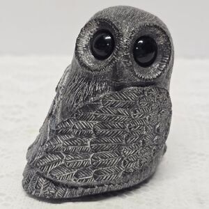 Wolf Original Handcarved Soapstone Gray Owl Figurine Canada Glass Eyes Grey